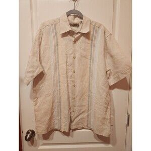Cubavera Mens Sz L 100% Linen Short Sleeve Button Down Shirt Top Coastal Boho